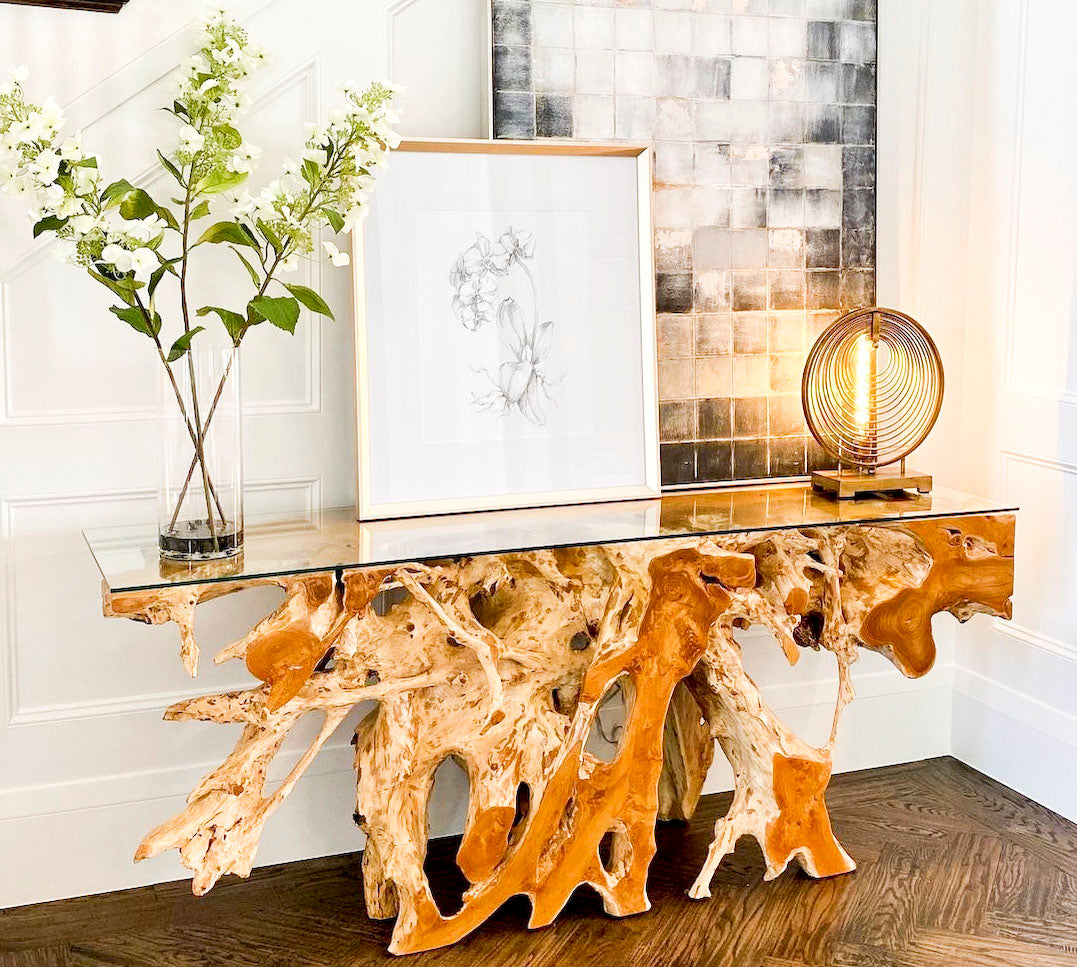 Console Table Teak Wood Root Stump - Home living room decor