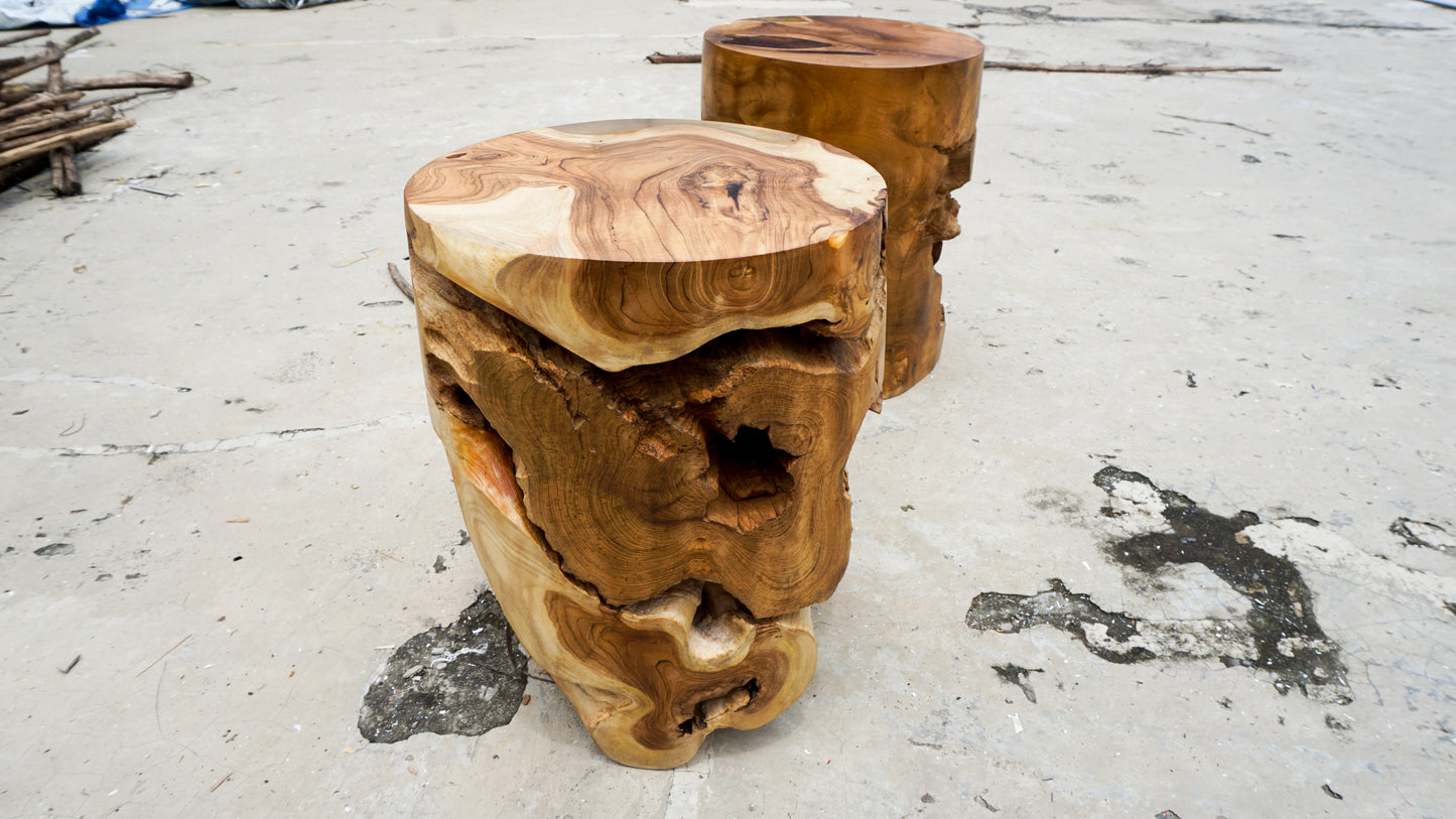 Epoxy Resin Wood Cylinder Stool – Crafted from Teak Root