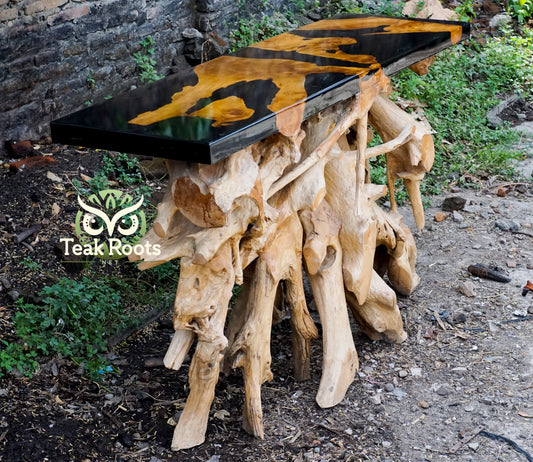 Artistic 50 Inch Epoxy Teak Root Console Table - Indonesia furniture