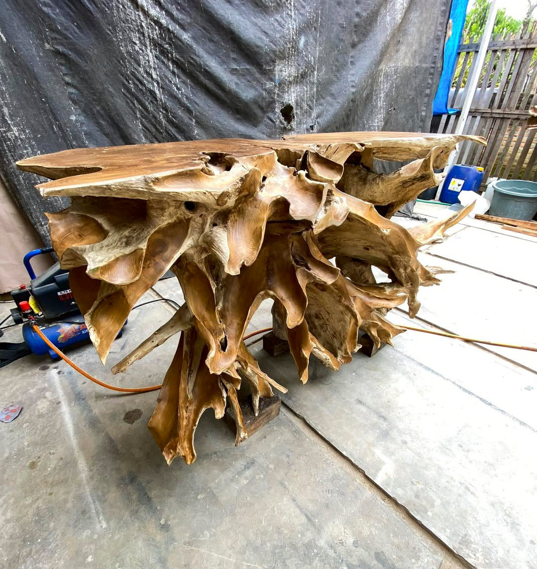 Carving Teak Root Console Table 220cm – Indonesia Artisan Crafted