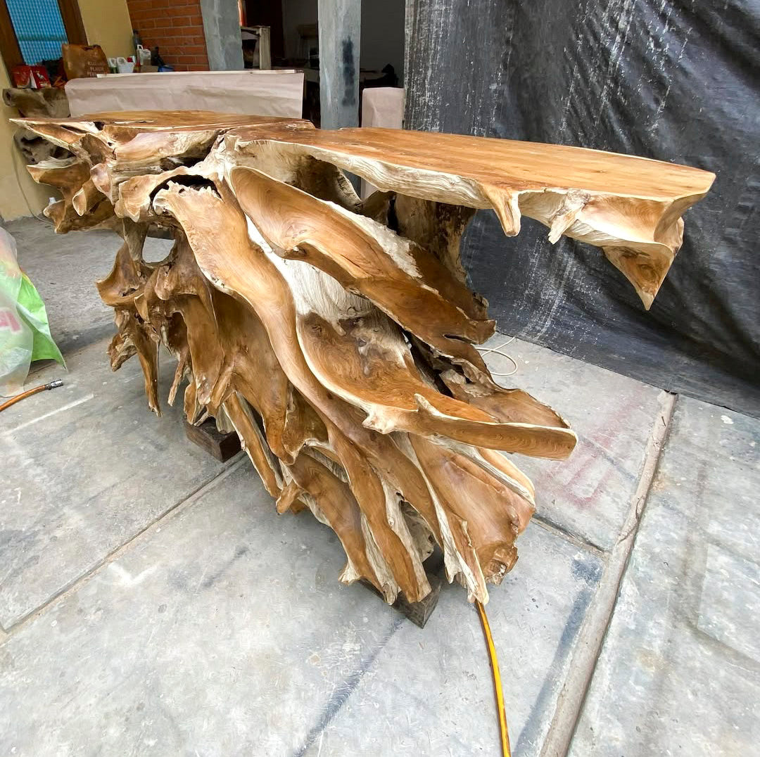 Carving Teak Root Console Table 220cm – Indonesia Artisan Crafted