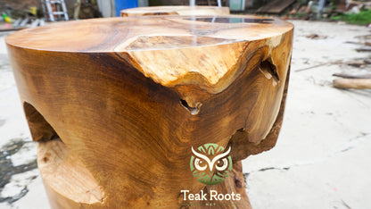 Epoxy Resin Wood Cylinder Stool – Crafted from Teak Root