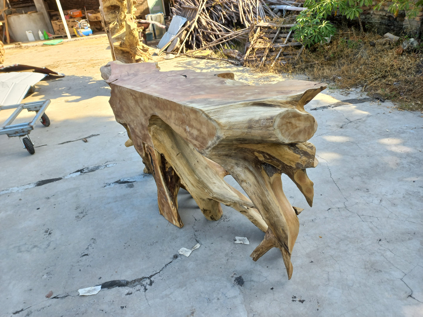 Hand Carving Teak Root Console Table 150cm from Indonesia