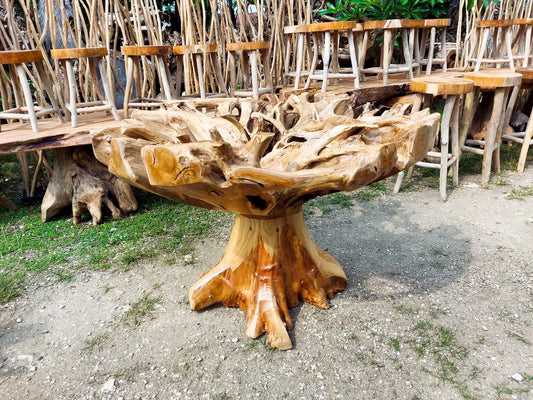 Teak Root Amazon Djembe Dining Table D100 Height 75cm - Indonesia Furniture Manufacture