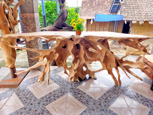 Hand Carving Teak Root Console Table 150cm from Indonesia