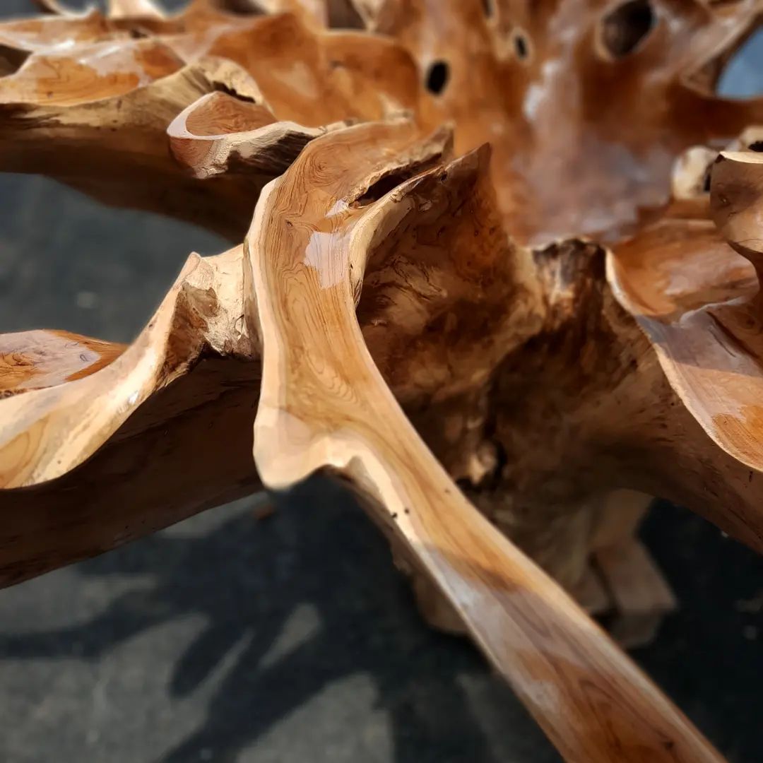 Teak Root Floral Carving Dining Table D100 Height 75cm - Indonesia Furniture Manufacture